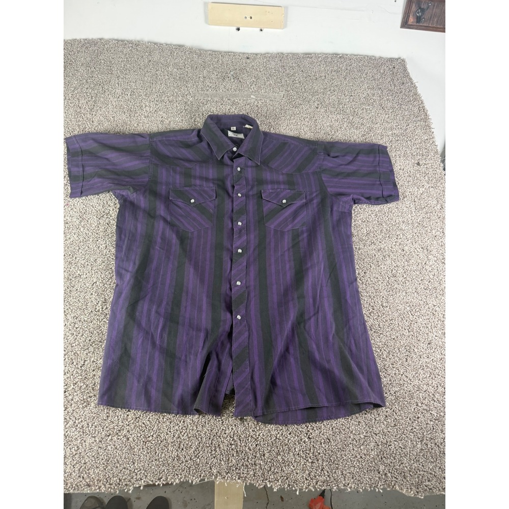 Corral West Ranchwear Mens XL Purple Black Striped Pearl Snap Western Shirt SS‎